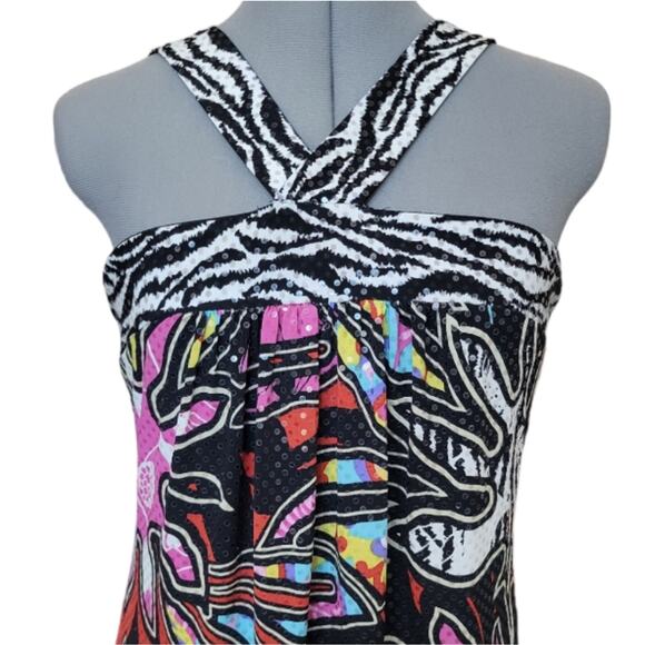 Halter Sequin Beach Stretch Dress Size Medium Multicolor Bold - Picture 6 of 10